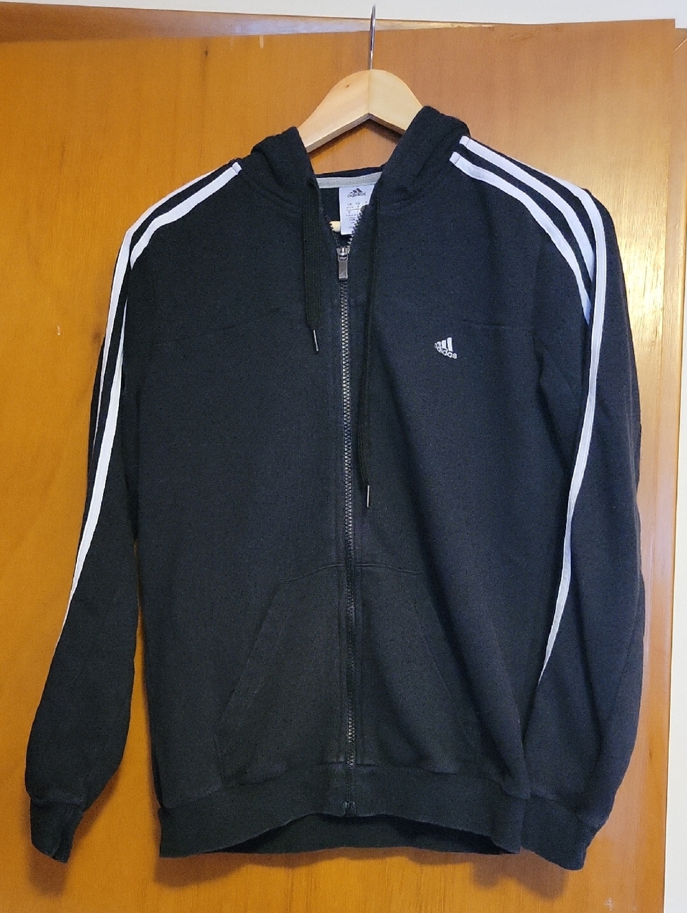 adidas Men’s Black Zip-Up Hoodie with White Shoulder Stripes